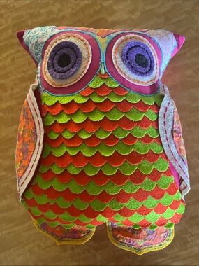 Karma Living Whimsical Owl Embroidered Accent Pillow Boho Felt Layered